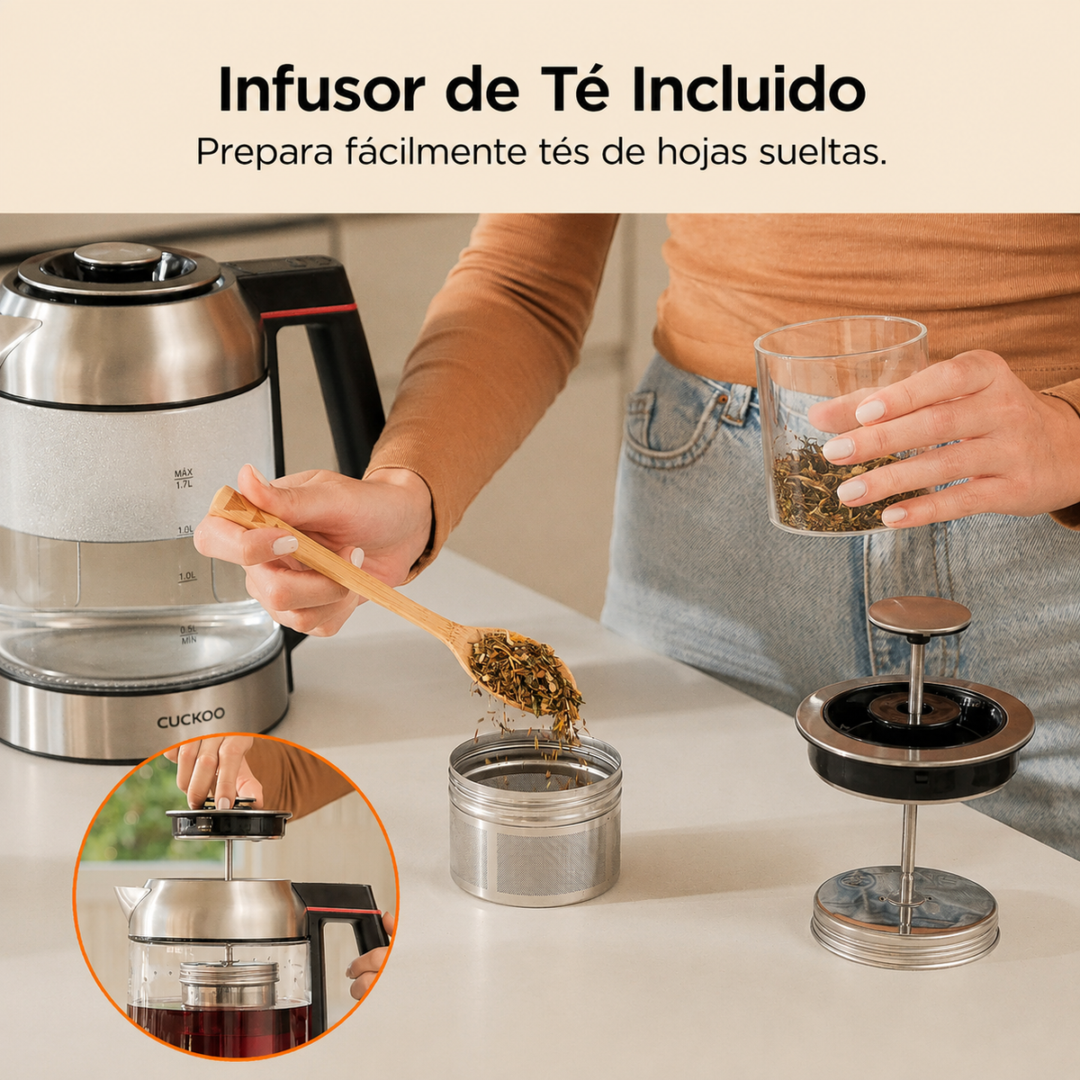 Tetera de Vidrio CUCKOO CK-G170BS | Con Infusor