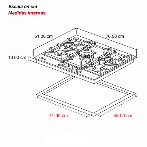 Estufa a Gas Drija Toscana Pro 76 | 30&quot; | Empotrable | 5 Quemadores |