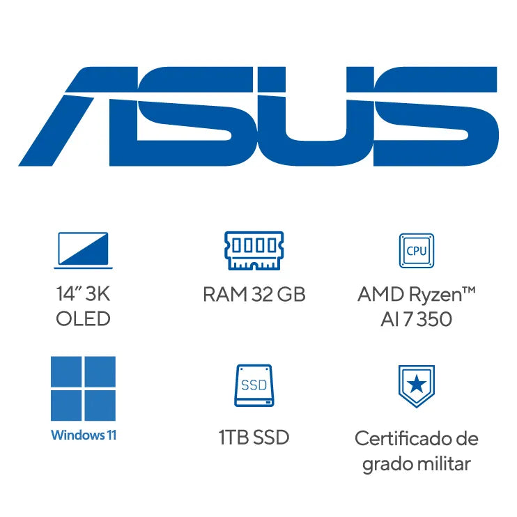 ASUS Zenbook 14 OLED UM3406KA-PP147W | AMD Ryzen AI 7-350 | 32GB RAM | 1TB SSD | 14" 3K OLED | Windows 11 Home
