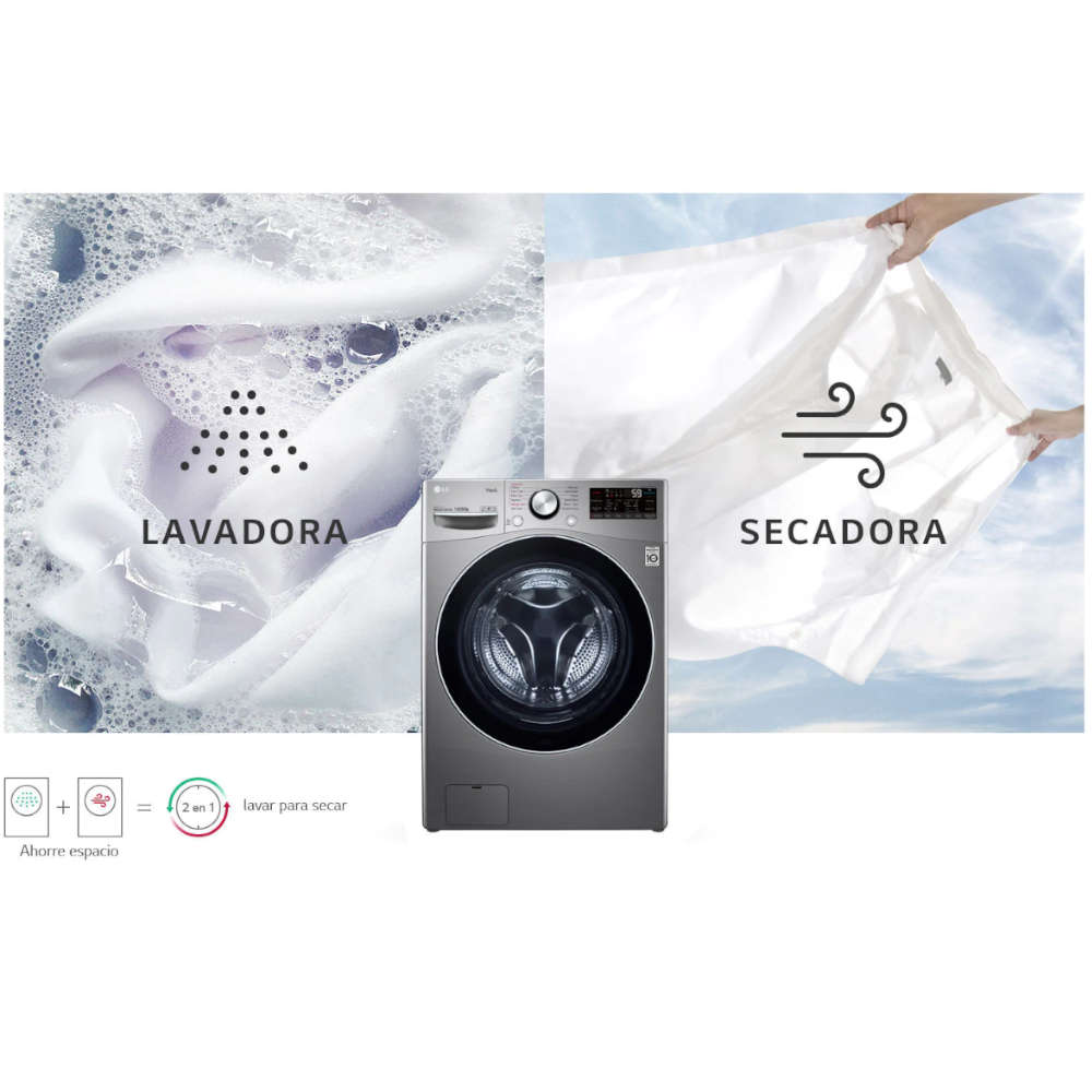 Lavadora/Secadora Eléctrica LG WD16SG2S6 | Lavadora 16Kg | Secadora 8Kg | Carga Frontal | Color Plateado - Multimax
