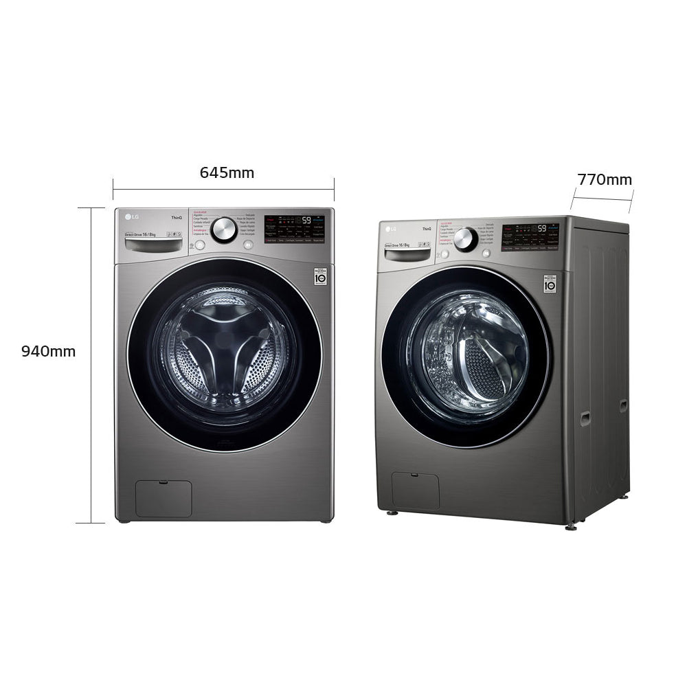 Lavadora/Secadora Eléctrica LG WD16SG2S6 | Lavadora 16Kg | Secadora 8Kg | Carga Frontal | Color Plateado - Multimax