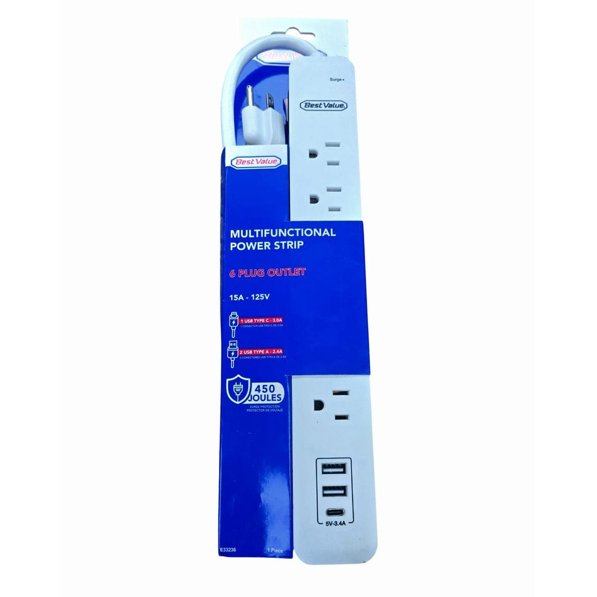 Regleta Best Value E33236 | Extensión | 6 Enchufes | 2 USB | 1 Tipo C
