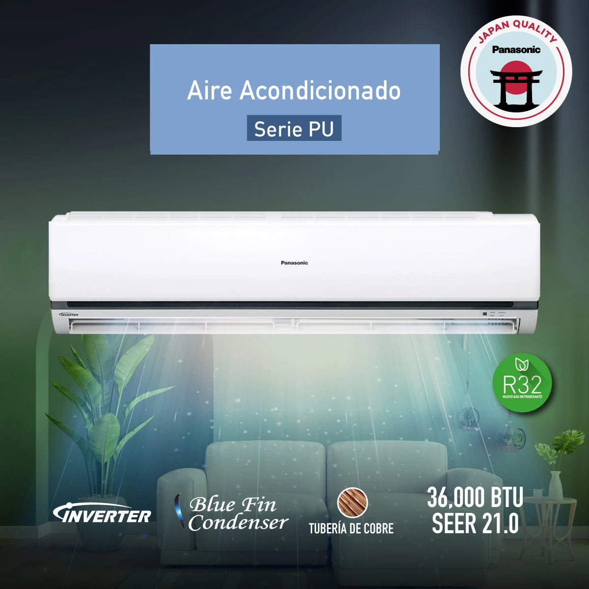 Aire Acondicionado Panasonic PU36AKV | Inverter | 36000 BTU | SEER 21