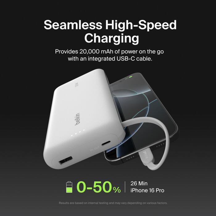 Powerbank Belkin BoostCharge 20K | 30W PD | Cable USB-C Integrado