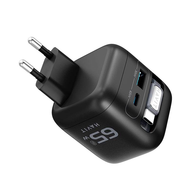 Adaptador Havit UC253 | Cargador de Pared | USB-C | USB-A | 65W | GaN