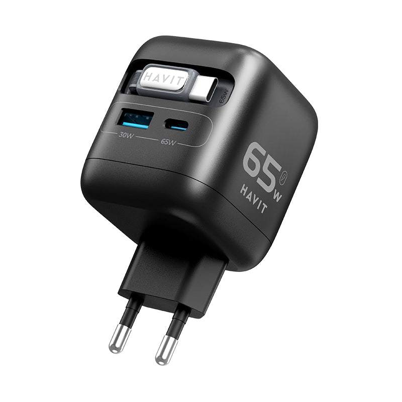 Adaptador Havit UC253 | Cargador de Pared | USB-C | USB-A | 65W | GaN
