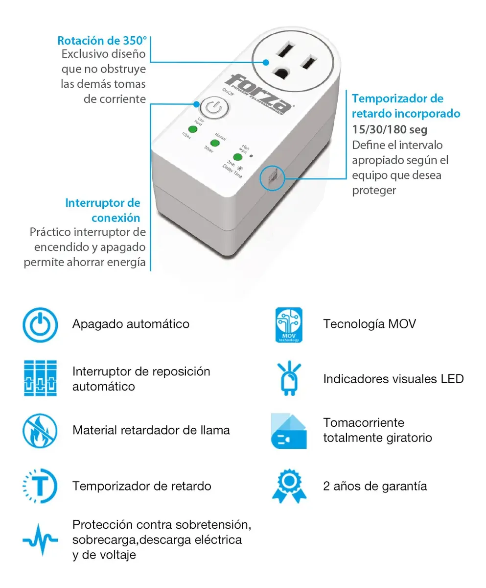 Protector de Voltaje Forza FVP-1201B-2PK | 120V | 1800W | 2 Unidades