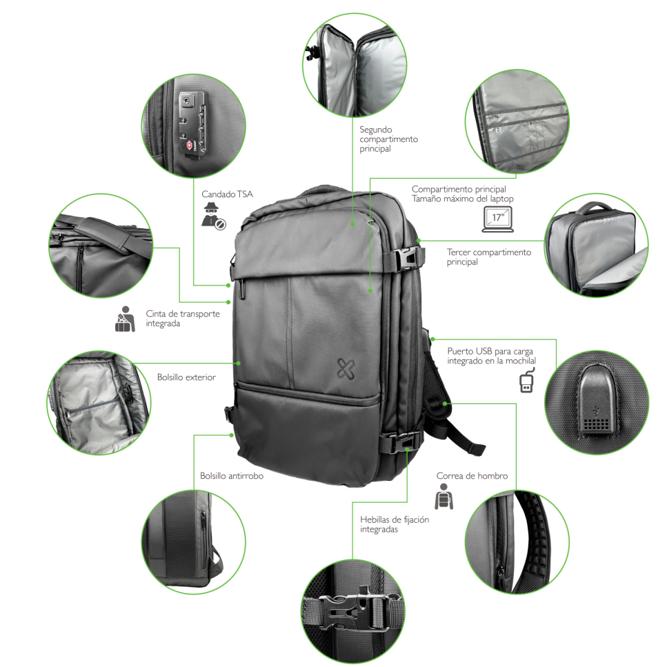 Klip Xtreme Nomad | Para Laptops hasta 17" | Puerto de Carga USB