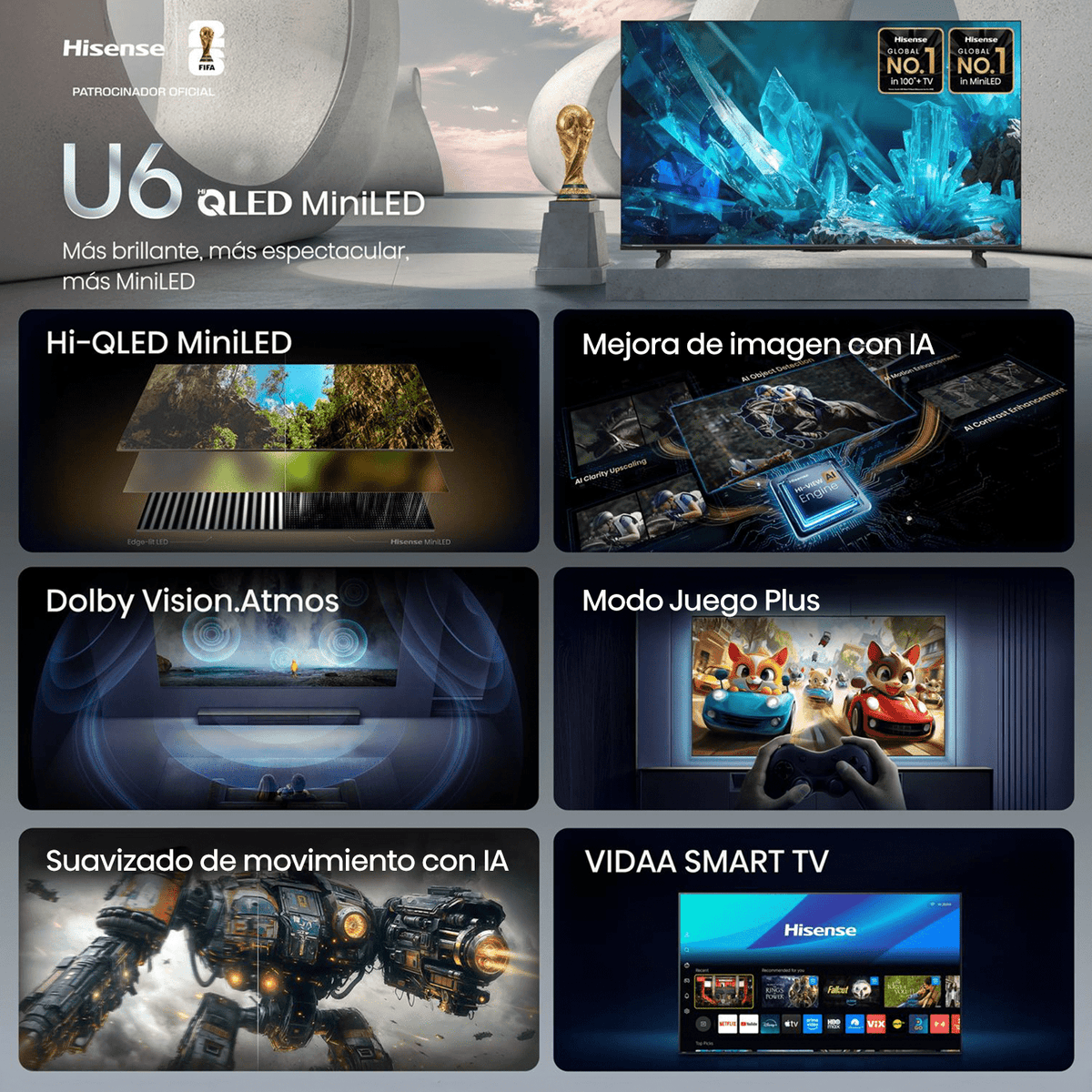 Televisor Hisense 65U6ESV | VIDAA | 65" | 4K | HDMI | USB | Wi-Fi | Bluetooth