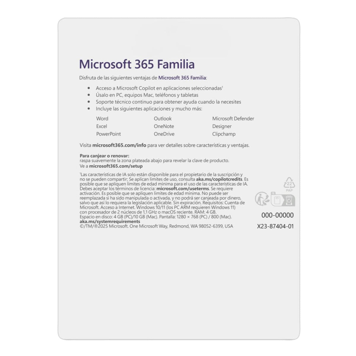Microsoft 365 Familia | 12 Meses | 6 Usuarios