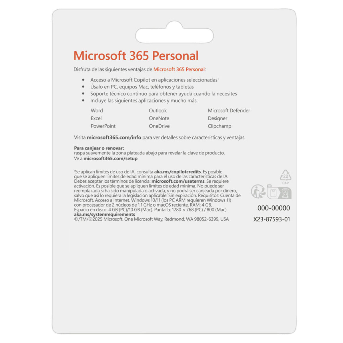 Microsoft 365 Personal | 12 meses | 1 usuario
