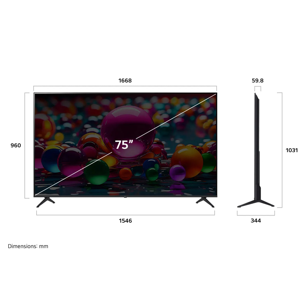 Televisor LG UHD AI UA75 AI | WebOS | 75" | 4K | HDMI | USB | Wi-Fi | Bluetooth | DVB-T
