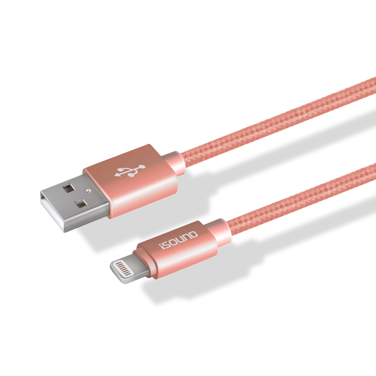 Cable de carga para iPhone iSound 5935, cable lightning trenzado de 10 ft. largo, rose gold - Multimax