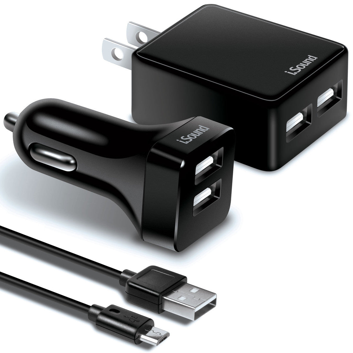 Cargador iSound Dual AC + Car | 2.4 Amp | Color Negro - Multimax