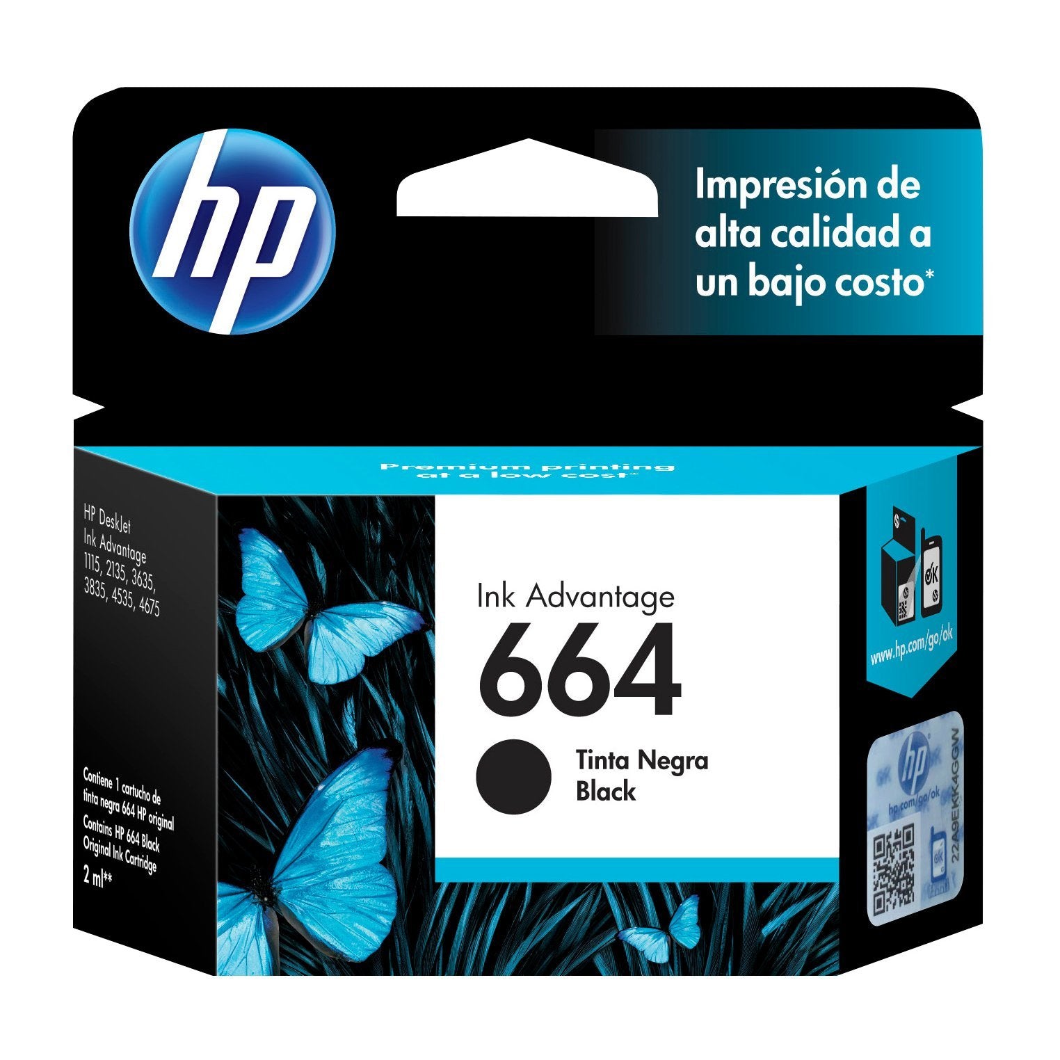 Tinta HP 664, negro, cartucho