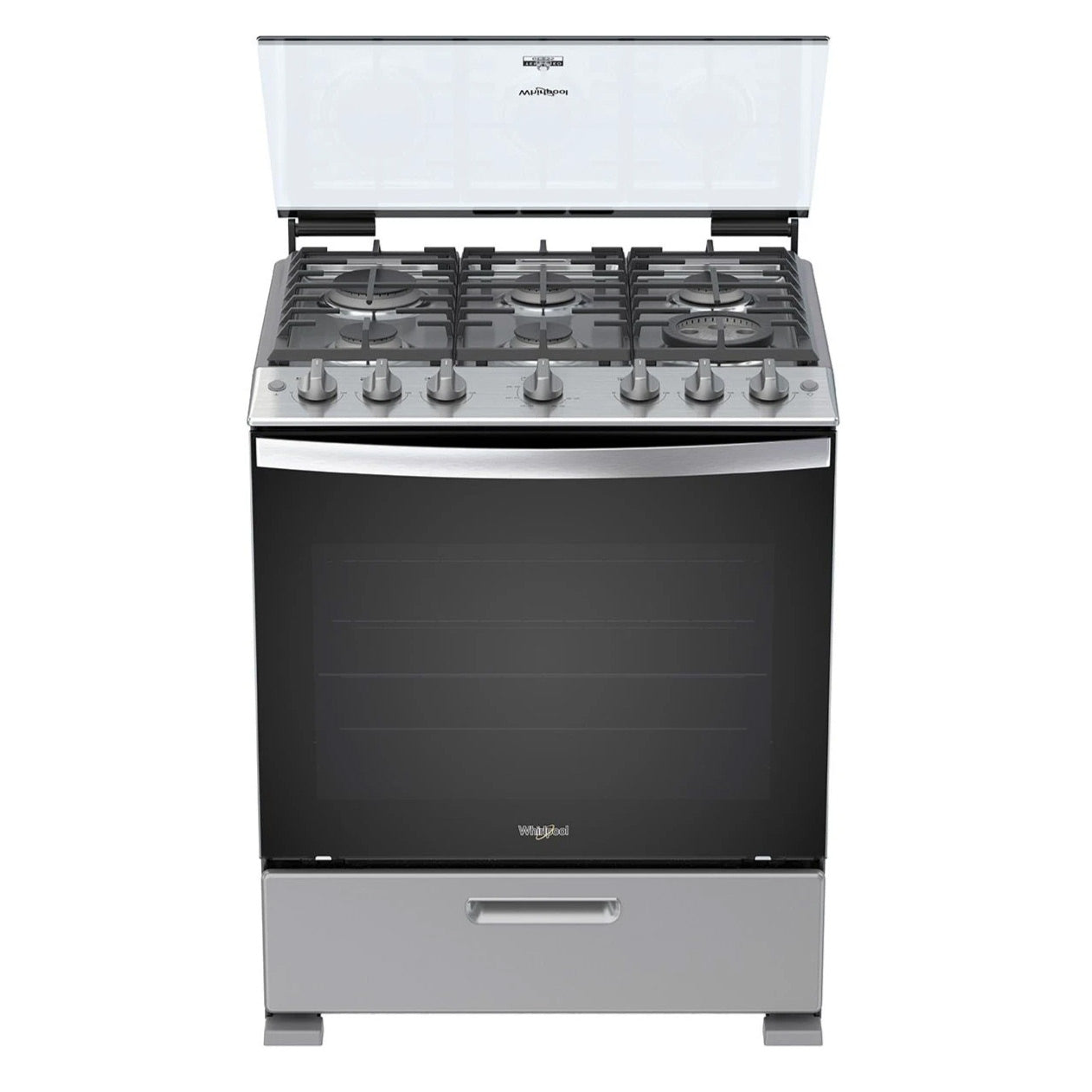 Estufa a Gas Whirlpool de 30", encendido eléctrico, 6 quemadores, color gris - Multimax
