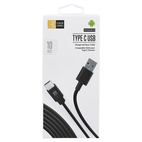Cable USB Tipo C Case Logic | 10 pies | Color Negro - Multimax