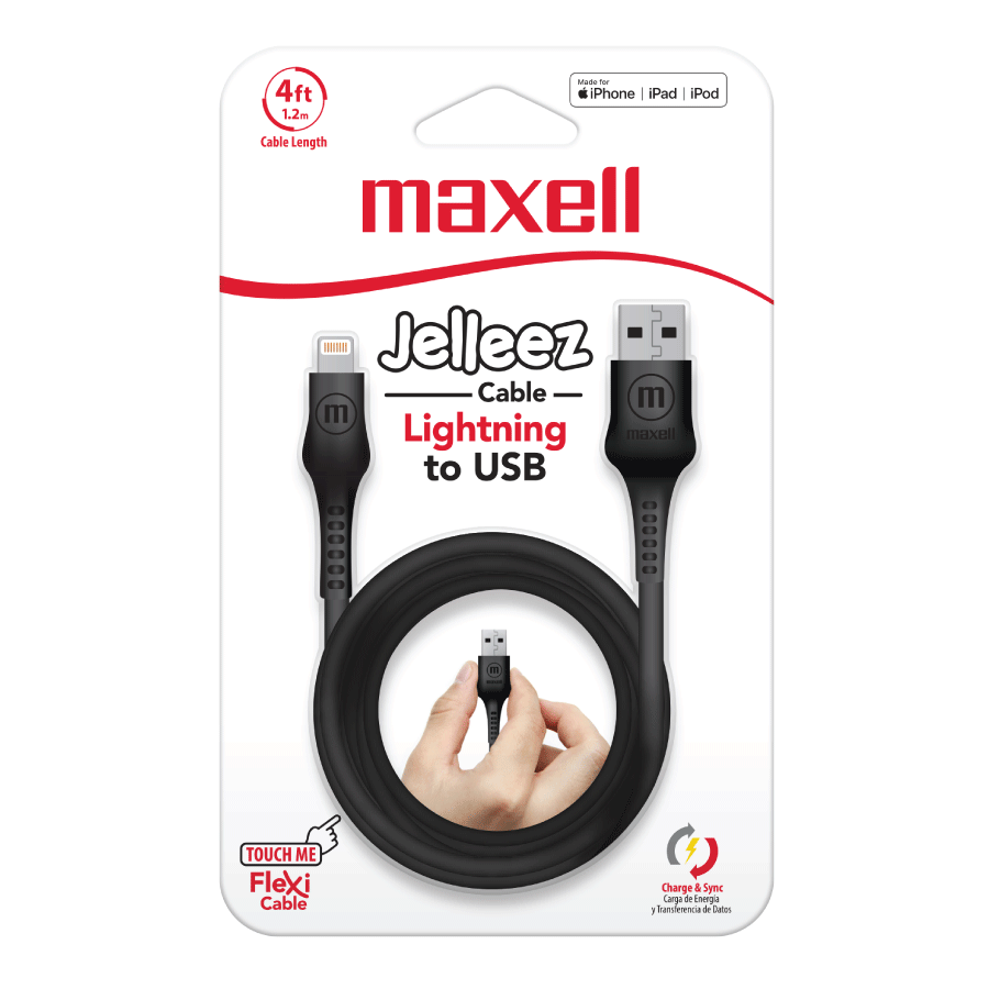 Cable Lightning Maxell Jelleez | 4 pies | Color Negro - Multimax